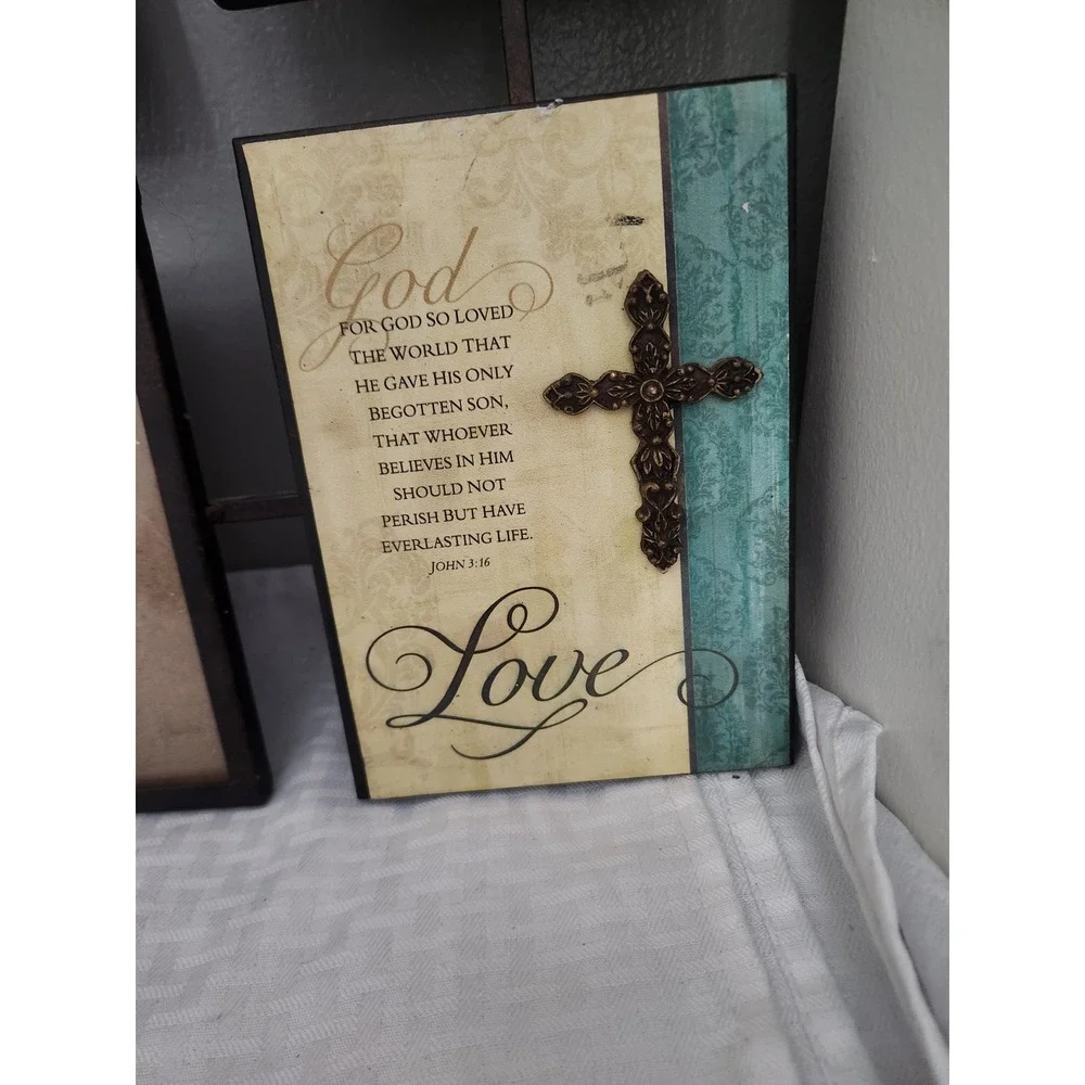 Religious Faith Hope Love Multi Photo Collage Wall Frame Metal Scripture Decor